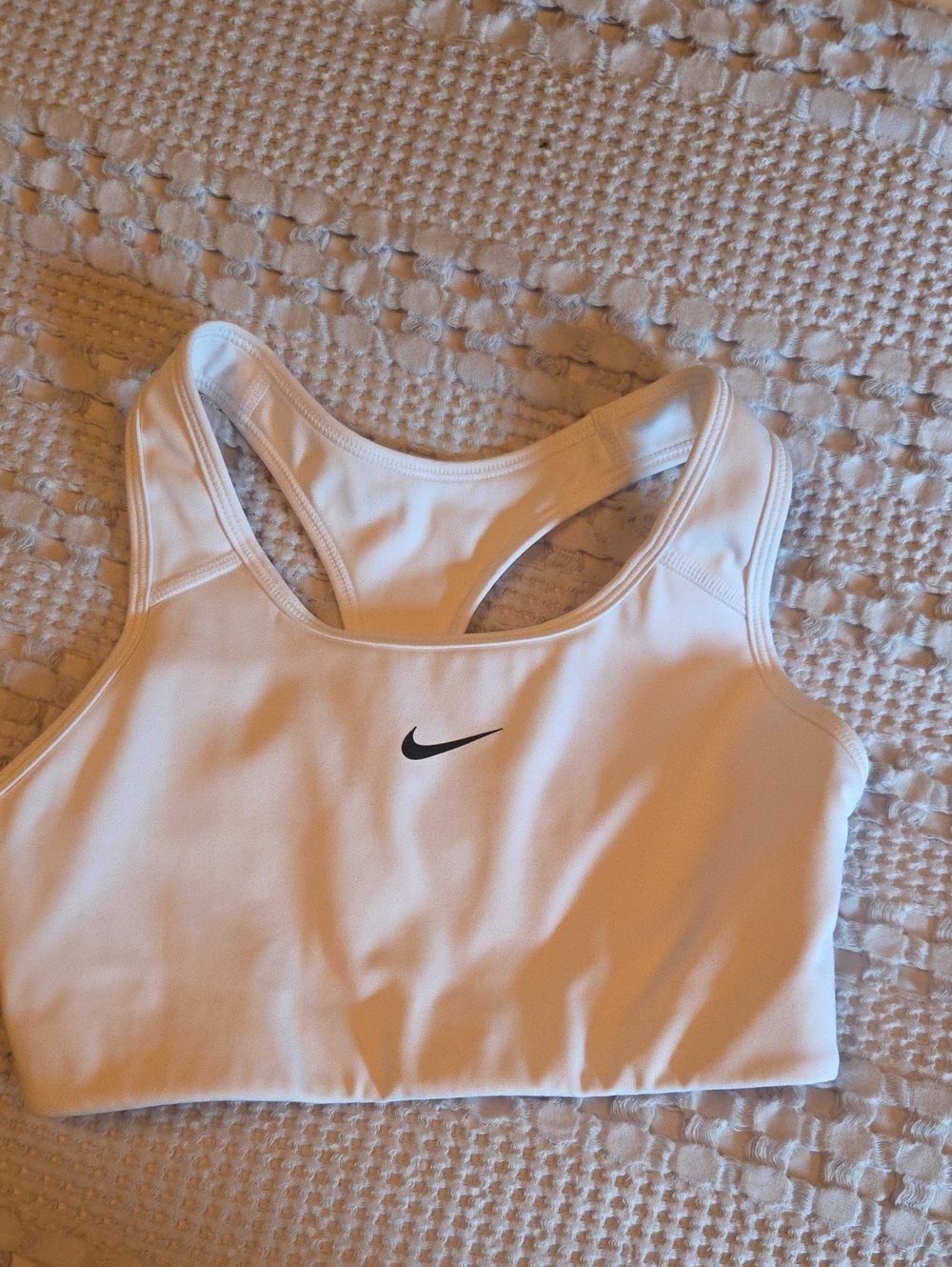 Nike White Racerback Sports Bra with Black Swoosh Small